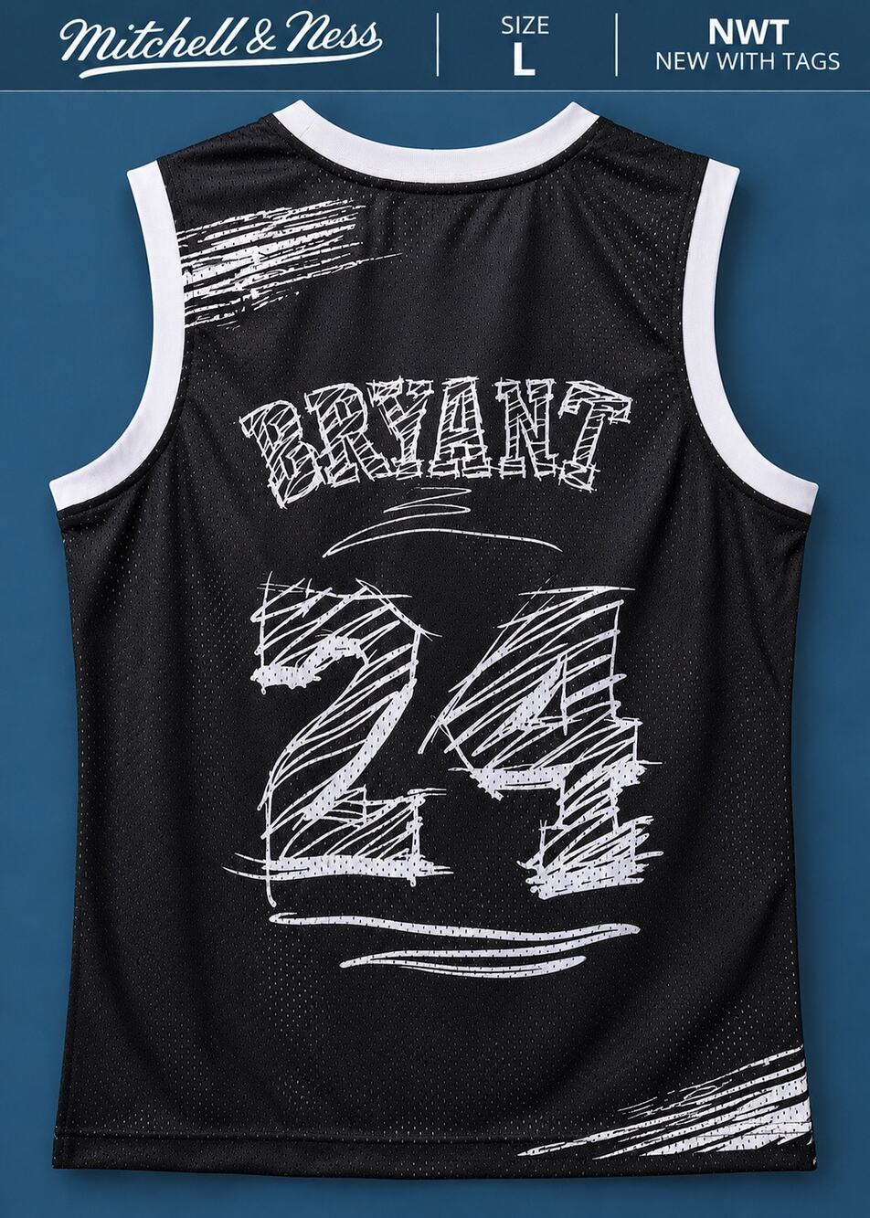Kobe Bryant Lakers 24 Sketch Jersey Mitchell & Ness L NWT